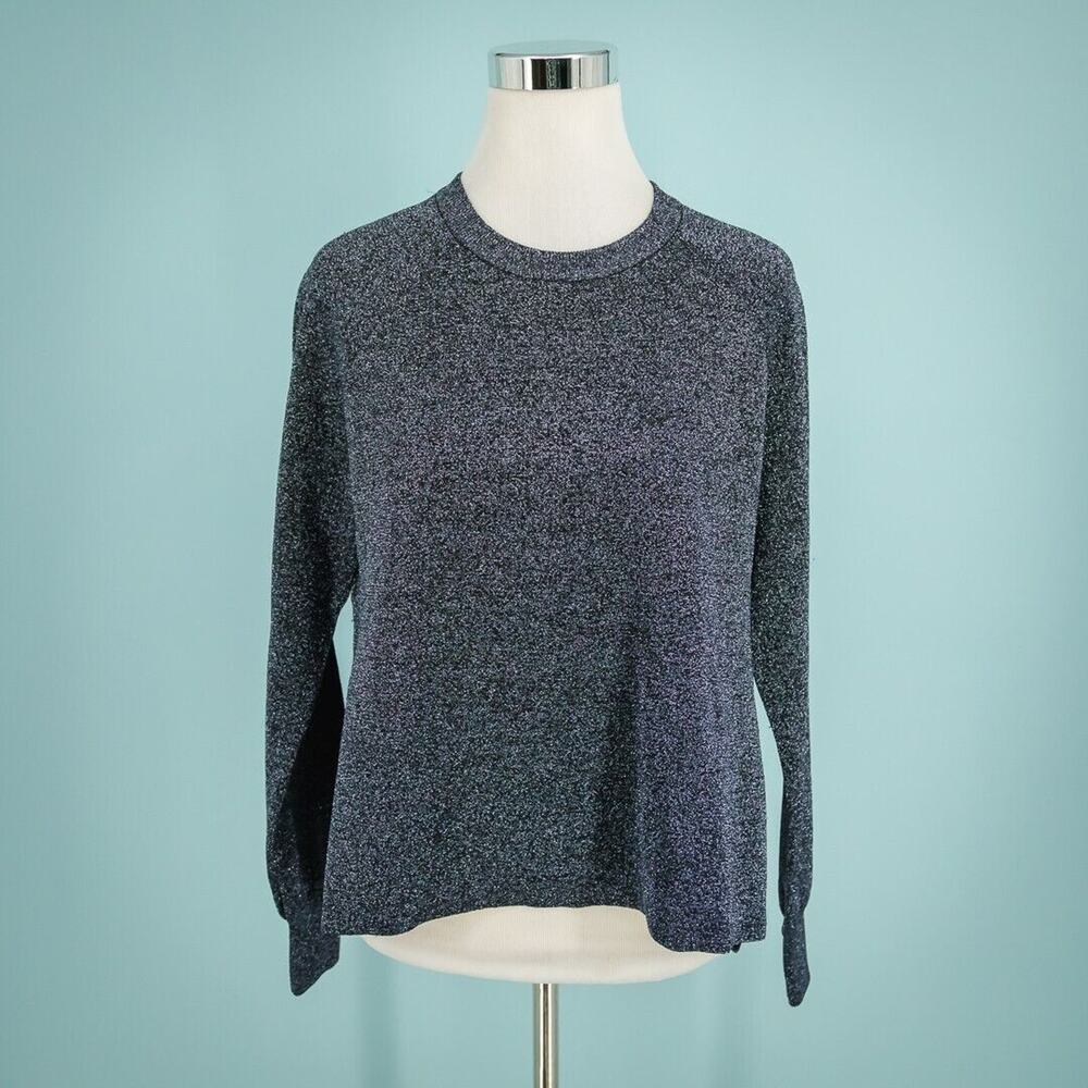 J. Crew Size Small S Sparkle Metallic Blue Crew Long Sleeve Split Vent Sweater